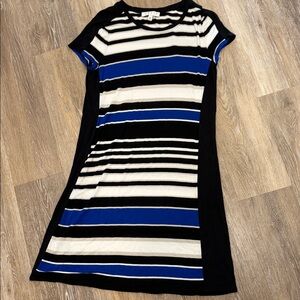 Chaus Striped Midi Dress in Black, White & Royal Blue